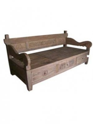 Wooden daybed with carved backrest