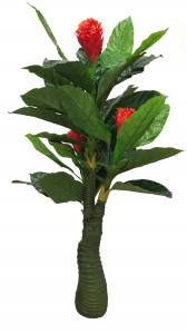 Artificial plant with green leaves and red flowers