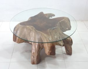 Glass top coffee table with wooden base