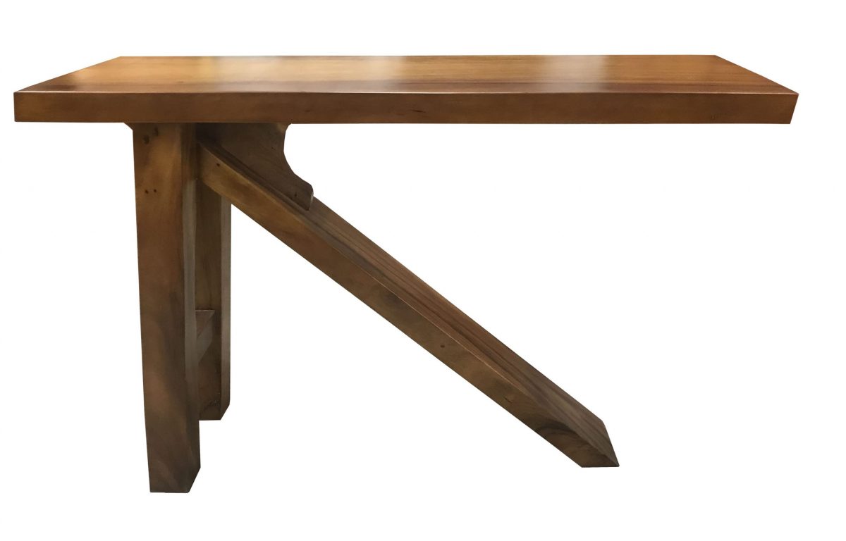 Asymmetrical wooden table with single slanted leg