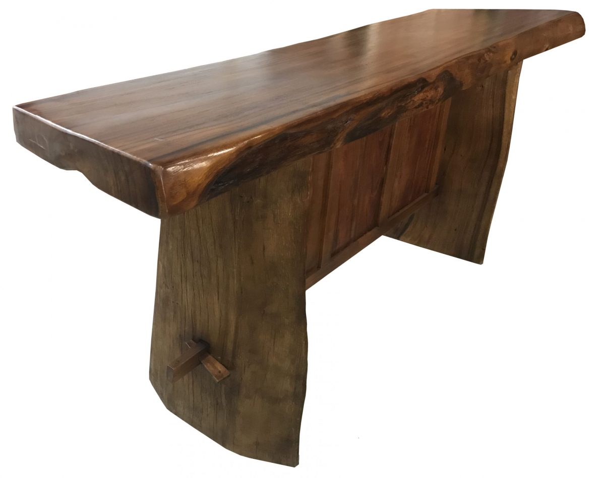 Polished asymmetrical wooden bench