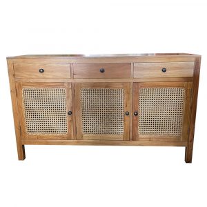 Wooden sideboard with rattan mesh door