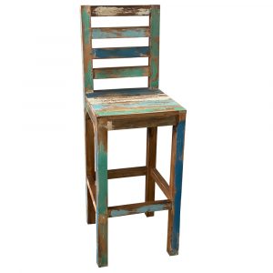 Wooden chair with distressed blue-green paint