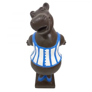 Hippopotamus in striped blue and white corset statue