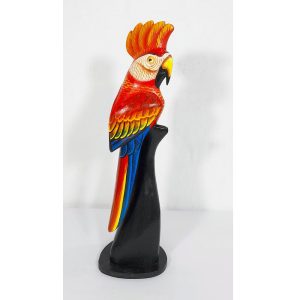 Colorful parrot figurine on black stand