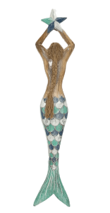 Mermaid figurine holding a star with green and blue tail