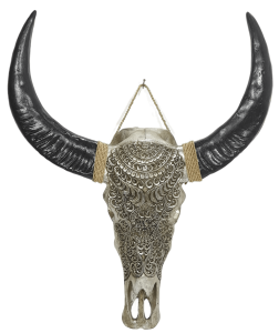 Decorative bull skull with metalwork