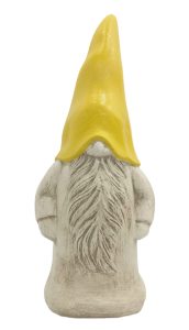 Gnome figurine with yellow hat facing away